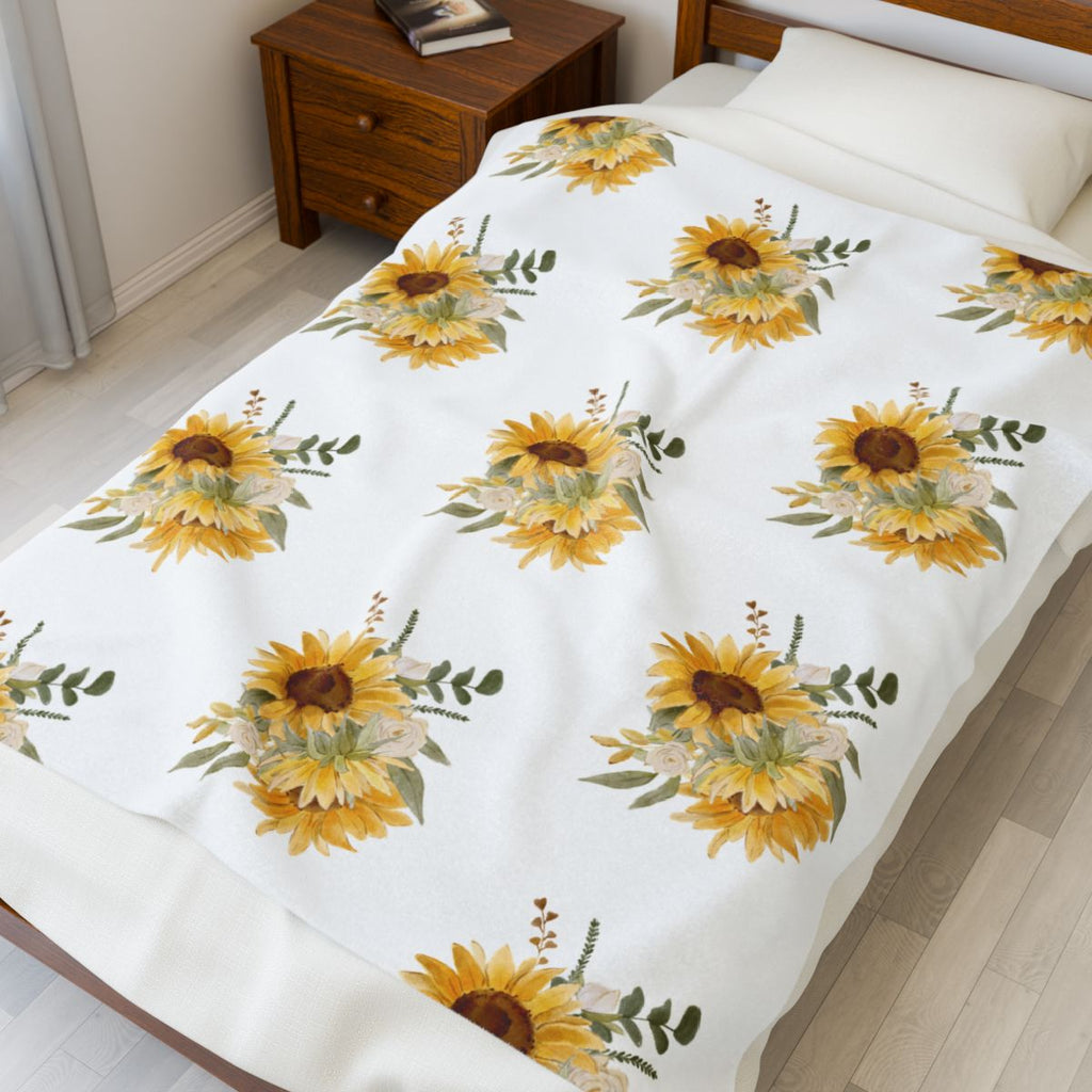 Velveteen Plush Blanket - Watercolor Sunflower