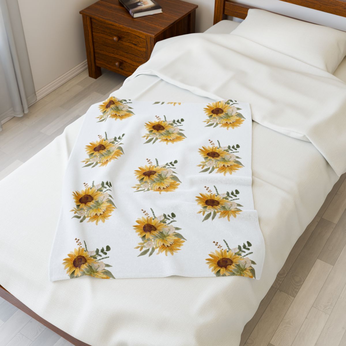 Velveteen Plush Blanket - Watercolor Sunflower