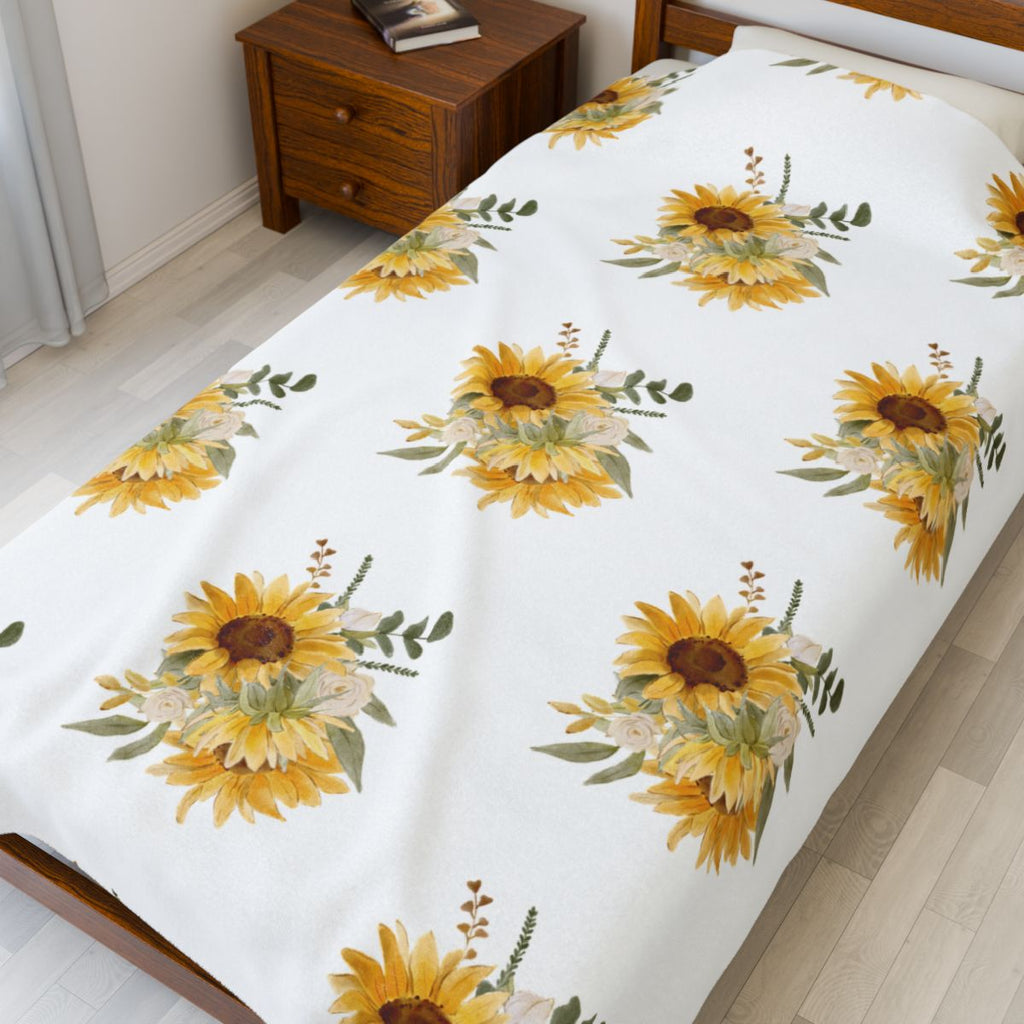 Velveteen Plush Blanket - Watercolor Sunflower